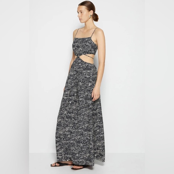 Jonathan Simkhai Amora Coverup Maxi Dress Women’s Size Medium Black Abstract - Picture 3 of 12